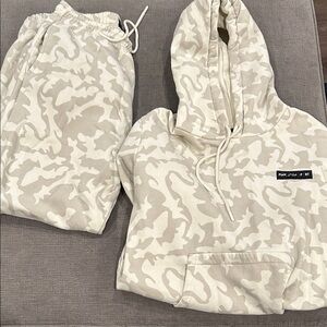 Women's Beige Camo Track Pants & Hoodie Set